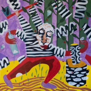 Acrylmalerei „Village entertainment“ der russischen Malerin Elena Romanovskaya, Naive Kunst / Primitivismus