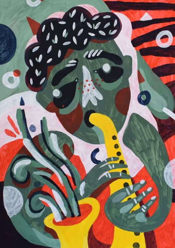 Acrylbild "Green Jazz" von Elena Romanovskaya, Naive Kunst / Primitivismus