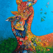 Abstrakte Malerei „Mother and Child“ (2017) von Sanjay Punekar, Acryl auf Leinwand (Unikat)