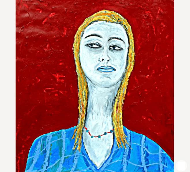 Mixed media painting &quot;Clémence&quot; (2019) by Rich Ray Art, naive art from the USA