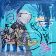 Naive Art „This is high art, blue summer artwork“ (2020) von Anna Poliakova, Öl auf Leinwand