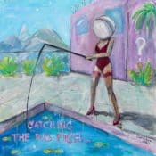 Expressives Gemälde „Catching the big fish, Girl and swimming pool“ (2020) von Anna Poliakova, Öl auf Leinwand