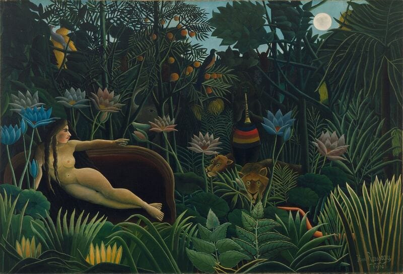 Der Traum (Le Rêve, 1910) von Henri Rousseau. Verfügbar als Kunstdruck auf Leinwand, Fotopapier, Aquarellkarton, Naturpapier oder Japanpapier.