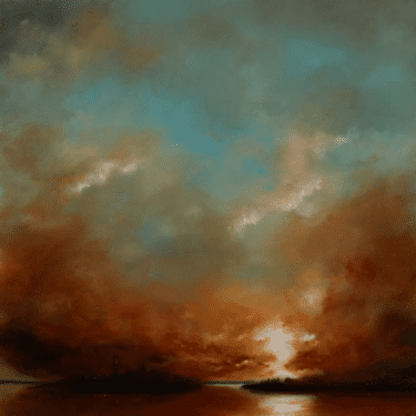 Abstrakte Landschaftsmalerei „Sunset Over The Venice Lagoon“ (2021) von Rolf Marriott, Öl auf Leinwand