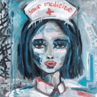 Expressives Gemälde „Nurse of love“ (2018) von Anna Poliakova, Öl auf Leinwand