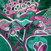 Naive Art „BOUQUET IN PINK AND EMERALD COLORS“ (2020) von Anastasiya Lemza, Acryl auf Aquarellpapier