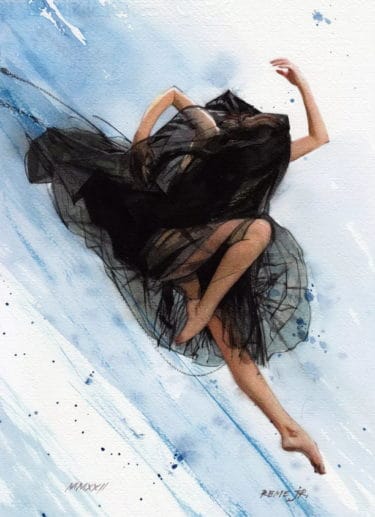 Ausdrucksstarkes Aquarellgemälde „Ballet Dancer CCXXXI (2022)“ von REME Jr.