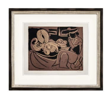 Pablo Picasso: "Femme couchée et homme à la guitare (Reclining woman and a man with a guitar)" (1959)