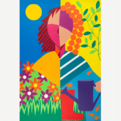 Farbenfrohes Acrylgemälde „Garden Days“ (2021) von Miki Sexton, Abstrakte Malerei auf Leinwand