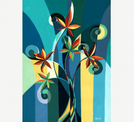 Abstraktes Gemälde „Abstract Bloom“ von Paola Minekov, Acryl auf Papier, Florales Motiv