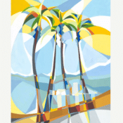 Abstraktes Gemälde „Summer in Mountain View, CA“ von Paola Minekov, Acryl auf Papier, Sommerthema
