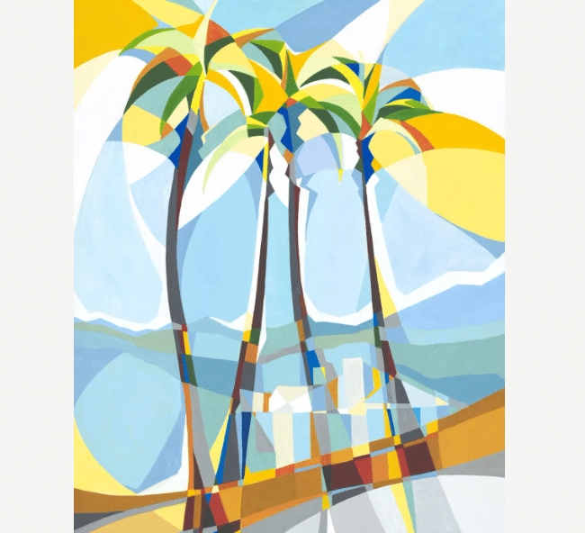 Abstraktes Gemälde „Summer in Mountain View, CA“ von Paola Minekov, Acryl auf Papier, Sommerthema