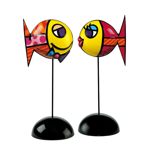 Wunderbare Skulpturen zum Thema Liebe, Verbundenheit und Freundschaft Kunstwerke kunst kaufen 2 Porzellanfische Deeply in Love I + II im Set, von Romero Britto