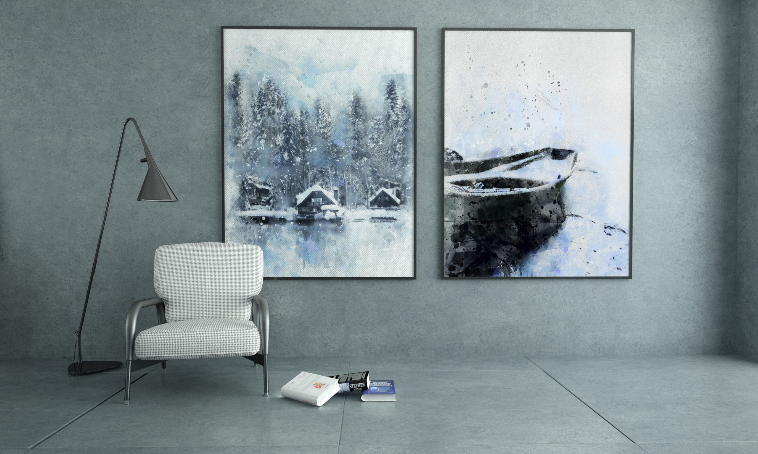 Icy Lake und Forsaken Boat (Winter Wonderland Digital Painting Series) - thedotRod Wall Art Digital Painting Limited Edition Metallkunst HD Metal Print