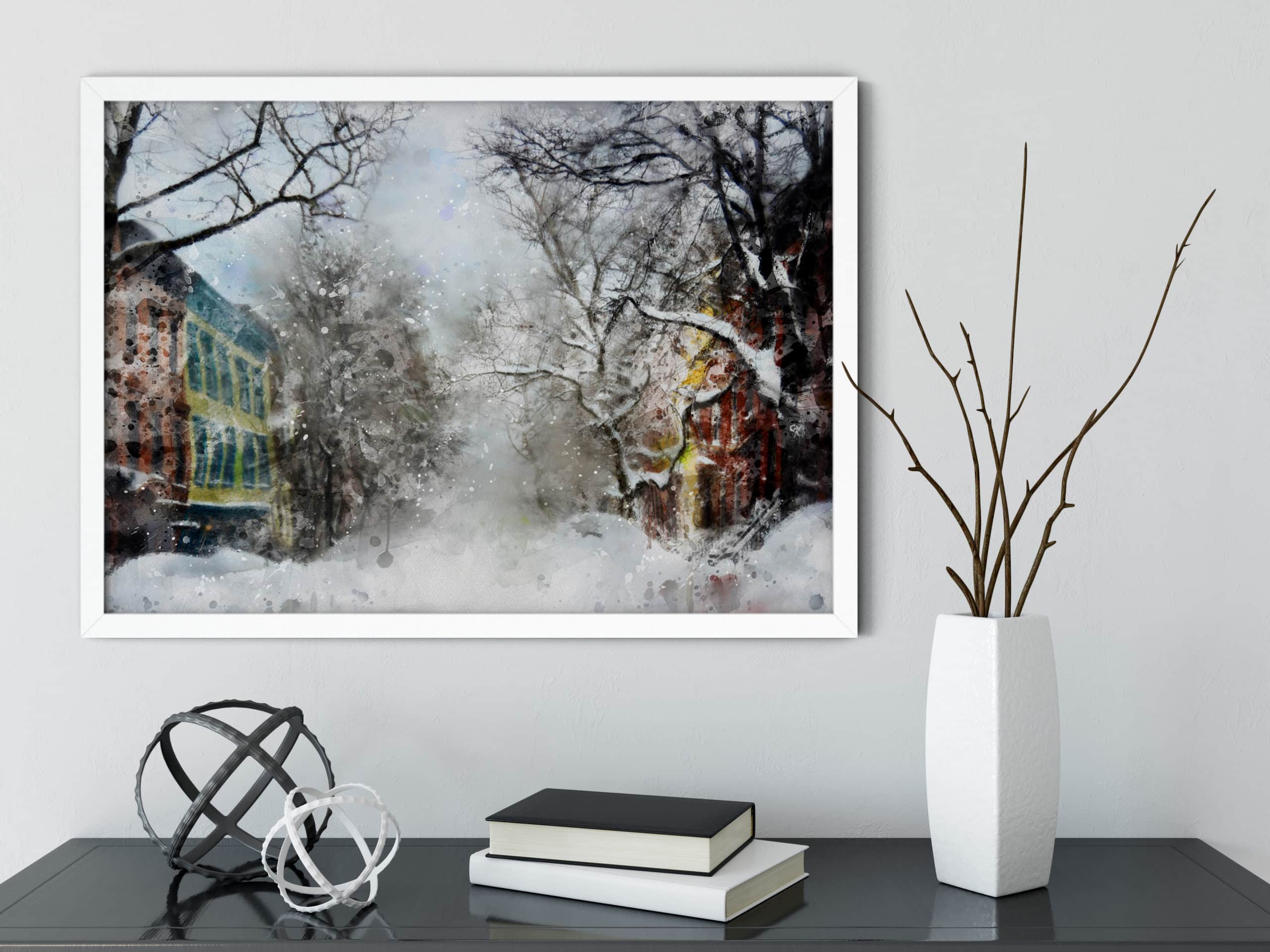 Snowflake Alley (Winter Wonderland Digital Painting Series) - thedotRod Wall Art Digital Painting Limited Edition Metallkunst HD Metal Print
