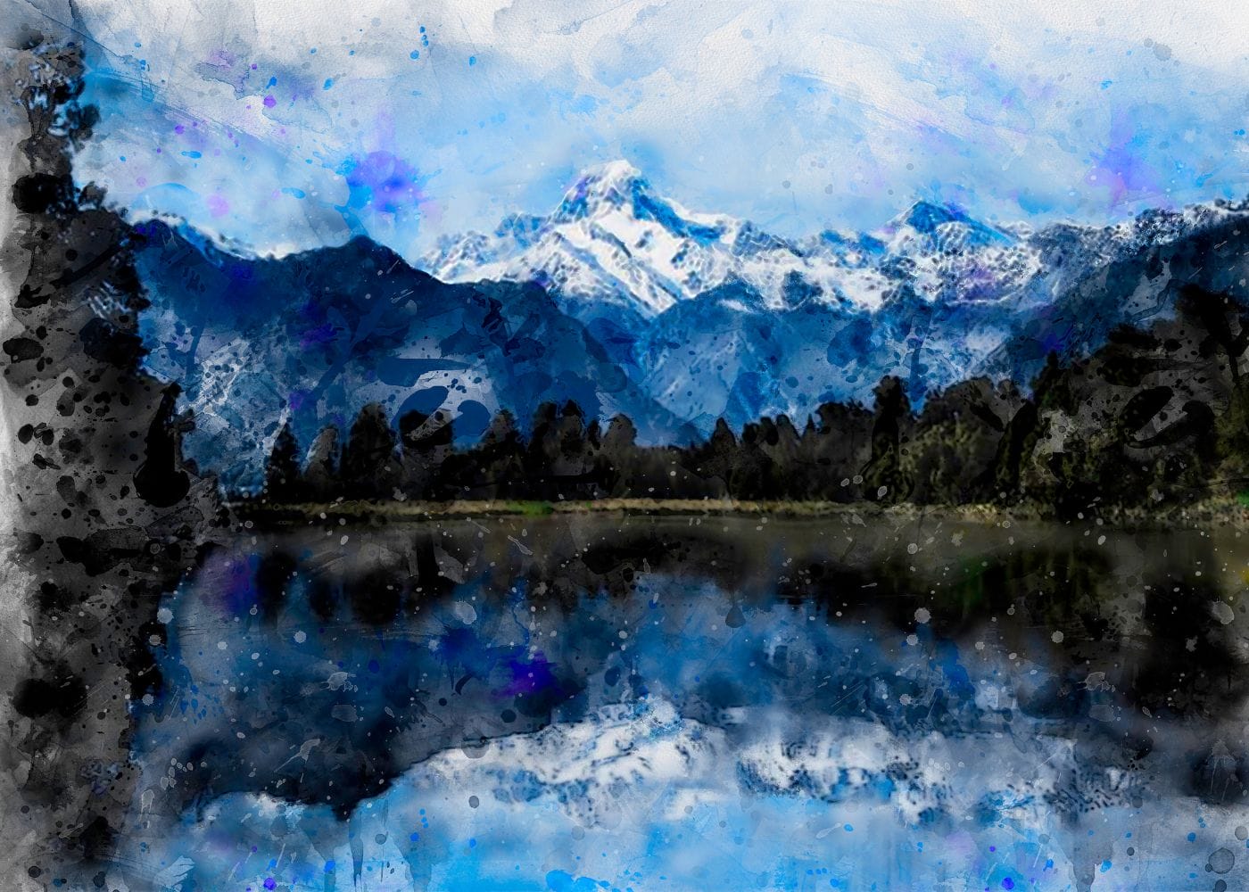 Snowy Mountain Peak (Natural Stillness Digital Painting Series) - thedotRod Wall Art Digital Painting Limited Edition Metallkunst HD Metal Print