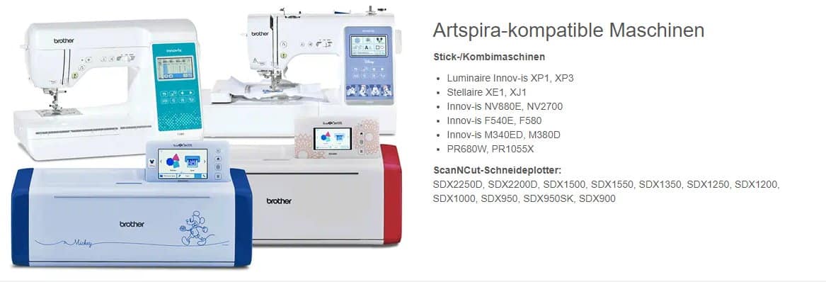 Artspira kompatible Nähmaschinen