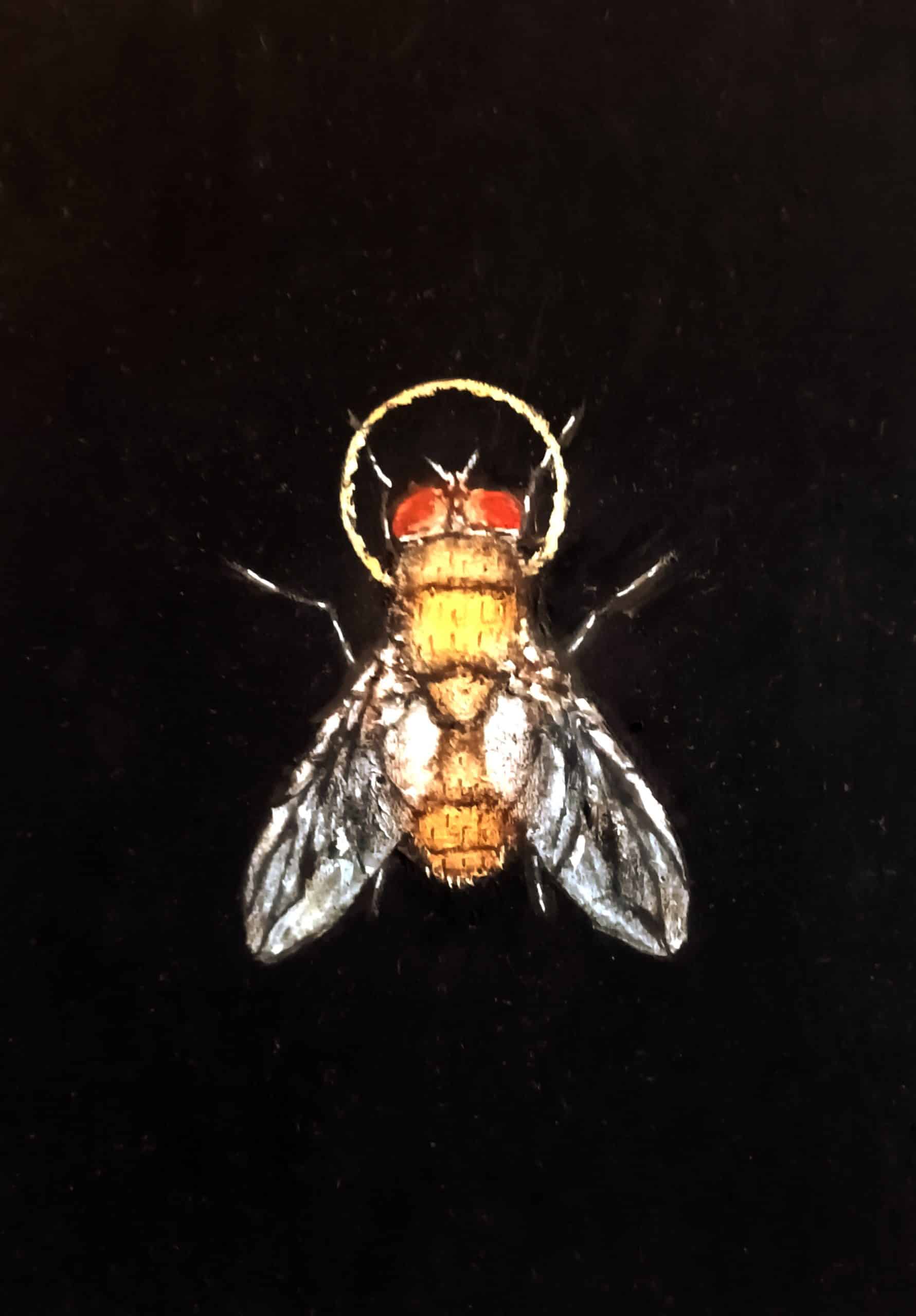 Sancta Musca. Die heilige Fliege. Öl auf Blattgold (15x 20cm)