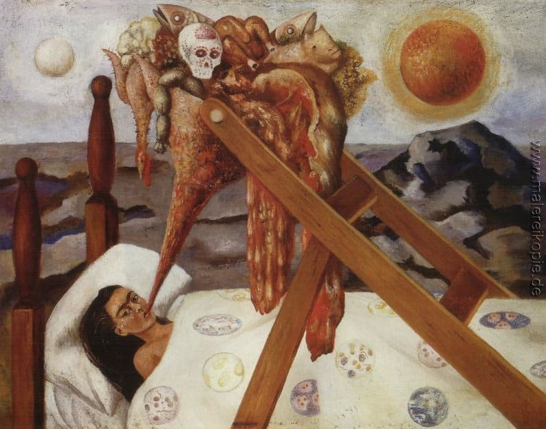 Ein Großteil von Kahlos Arbeit spiegelt den Schmerz und das Leiden wider, das sie ihr ganzes Leben lang ertragen musste. Ohne Hoffnung ist keine Ausnahme.