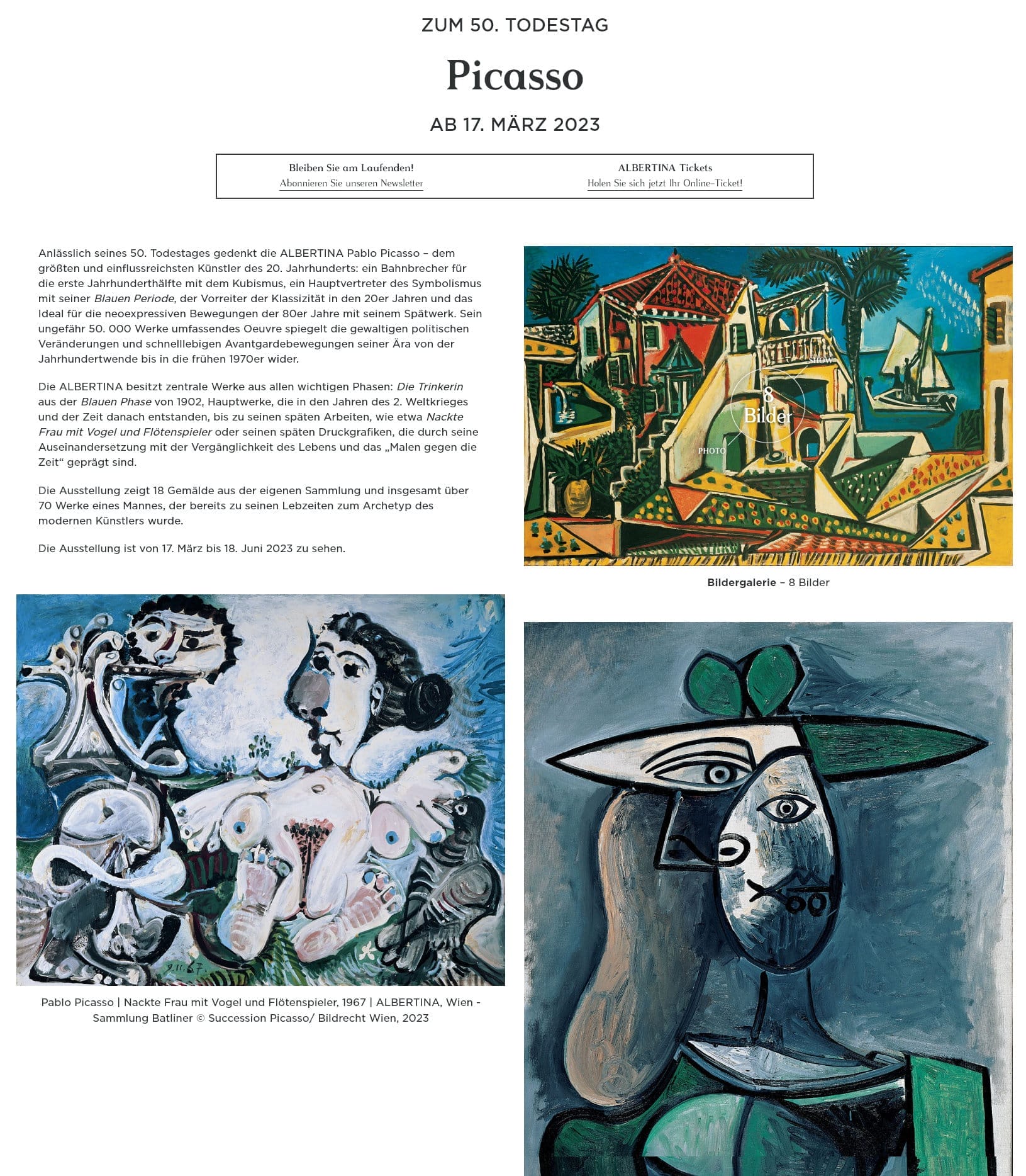 Anlässlich seines 50. Todestages gedenkt die ALBERTINA Pablo Picasso – dem größten und einflussreichsten Künstler des 20. Jahrhunderts