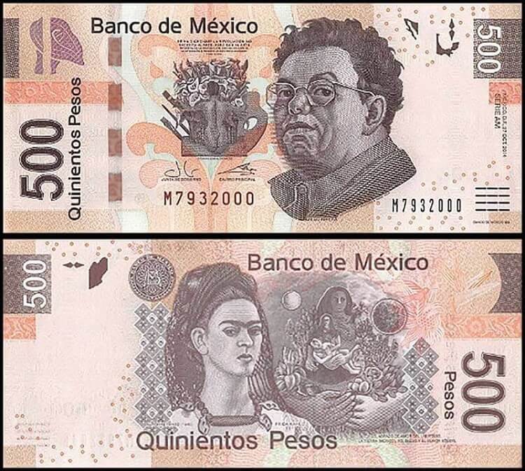 500 Pesos Geldschein mit Frida Kahlo und Diego Rivera