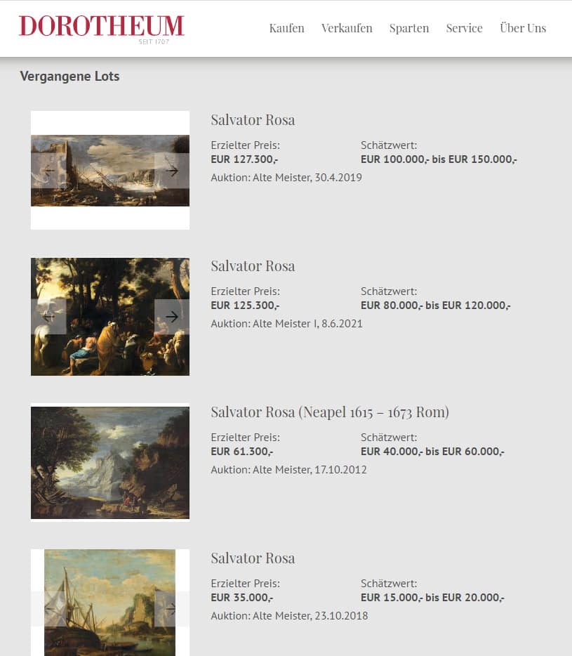 Salvator Rosa - Versteigerte Werke durch das berühmte Wiener Auktionshaus Dorotheum