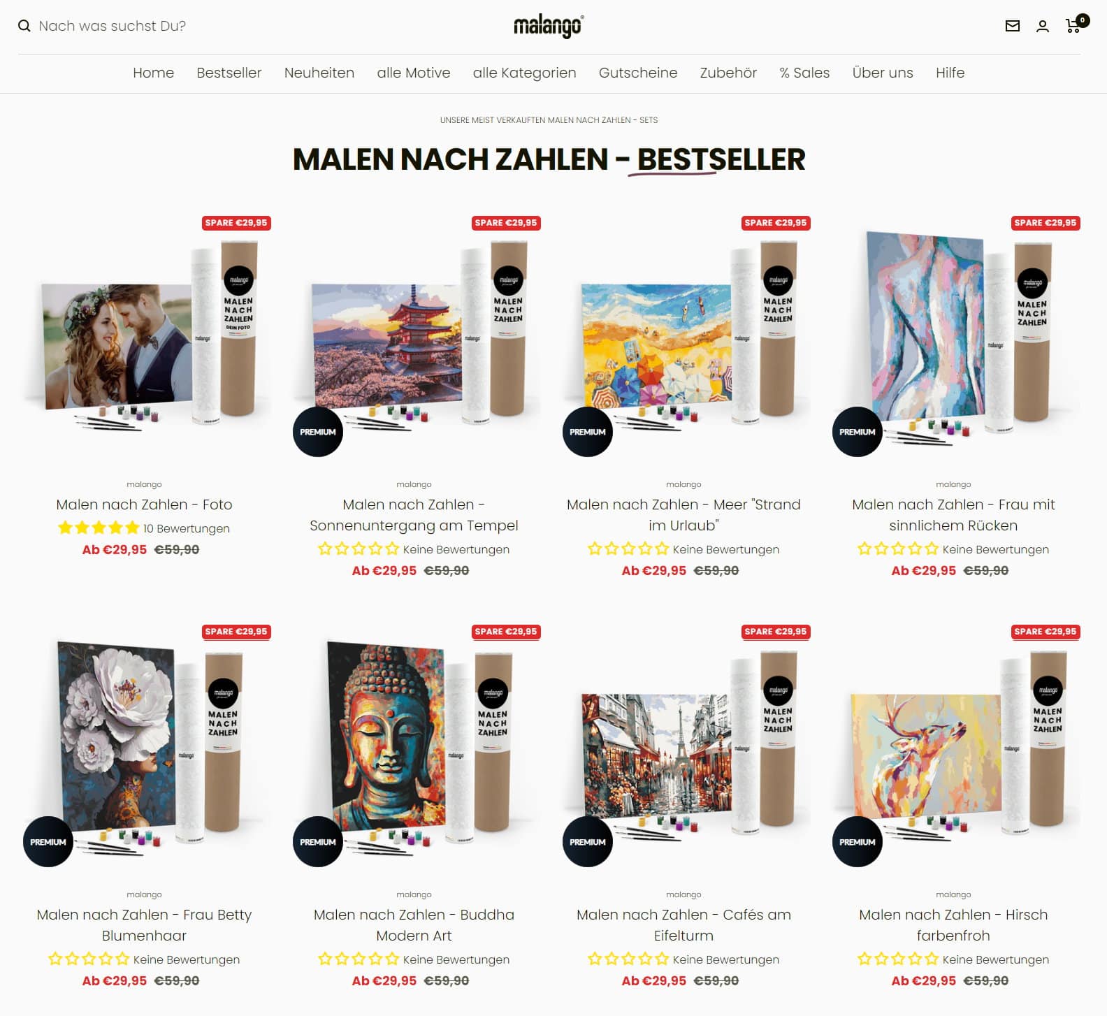 Malen nach Zahlen - Bestseller Malsets von malango