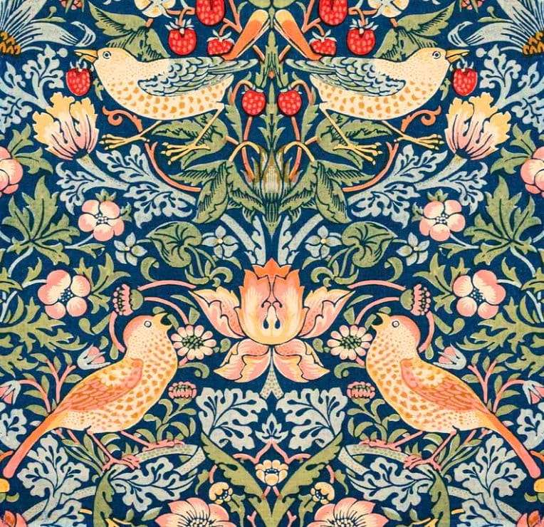 Morris war an vielen künstlerischen Aktivitäten als Designer, Fantasy-Autor, Aktivist, Dichter und Handwerker beteiligt. Er wurde zu einem wichtigen Befürworter der Wiederbelebung britischer Textilien, Tapeten und Teppiche in kunstvollen Blumen- und viktorianischen Mustern.