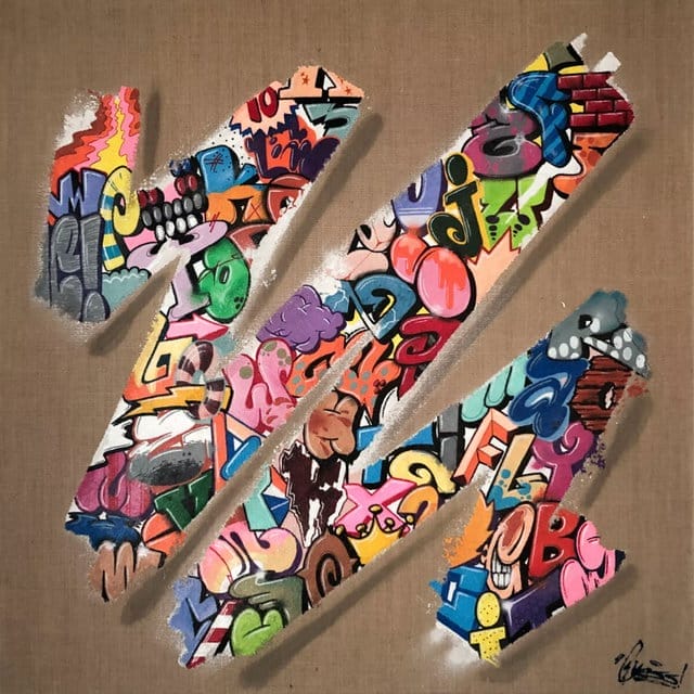 Graffiti Wall und Street-Art Wandkunst für Zuhause Inneneinrichtung graffiti art Stripes von Popart Künstler YESS, Acryl auf Jute-Keilrahmen, 2016. Signiert