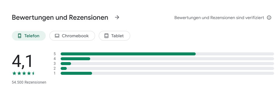 Google Play App Store Rating mit Reviews
