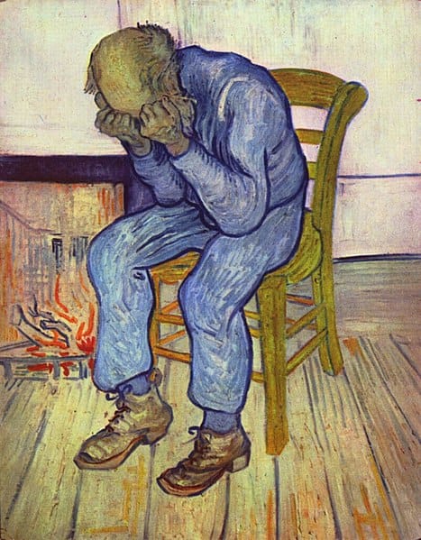 Trauernder alter Mann ("At Eternity's Gate") entstand während Vincent van Gogh's Aufenthalt in der Nervenheilanstalt in Saint-Rémy, Mai 1890