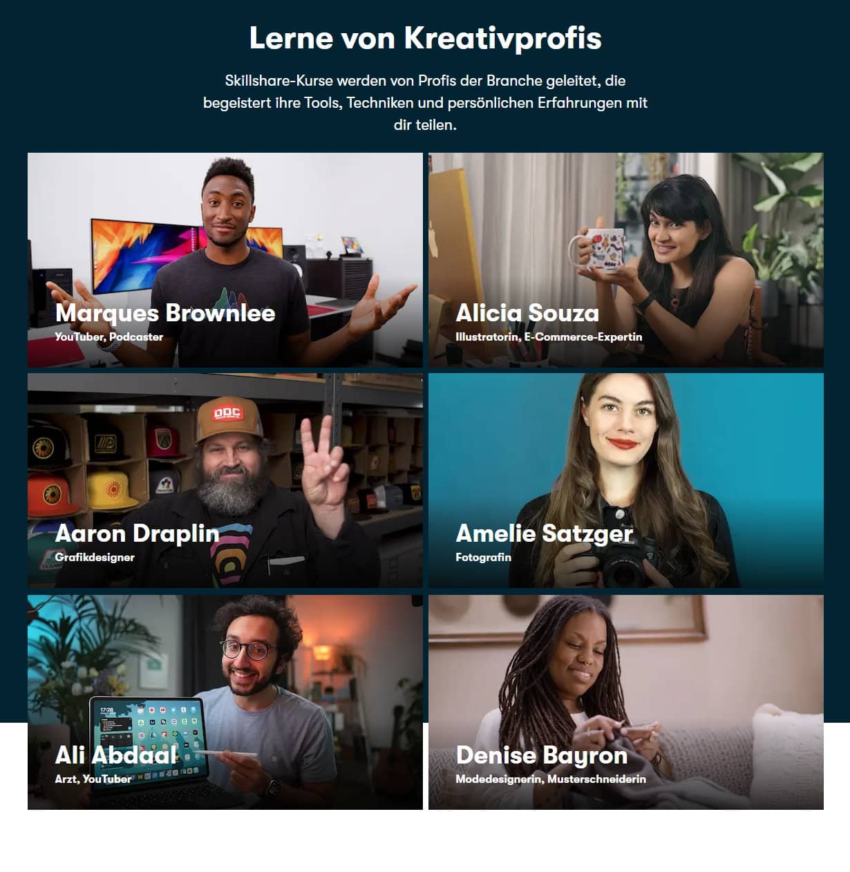 Skillshare-Kurse werden von Profis ihres jeweiligen Fachs geleitet