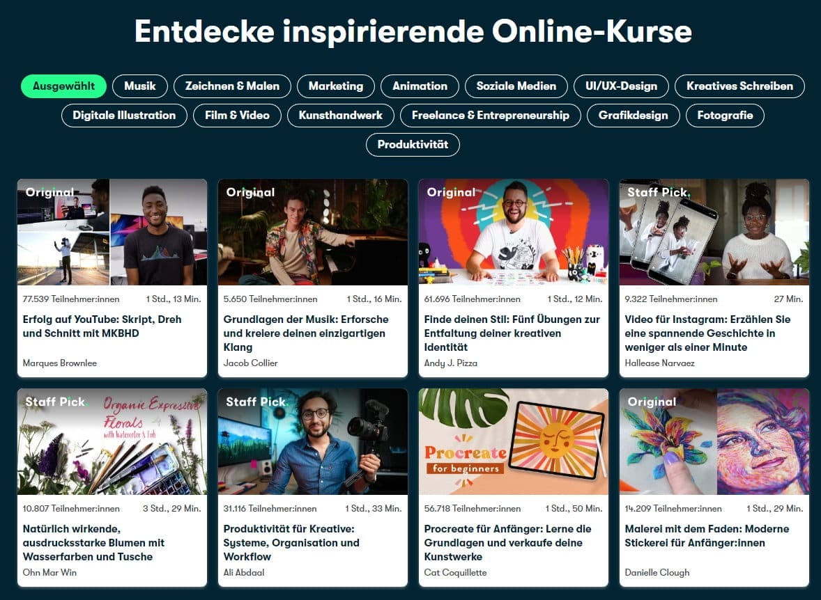 Online Kurse und Kategorien - Eine beeindruckende Vielfalt
