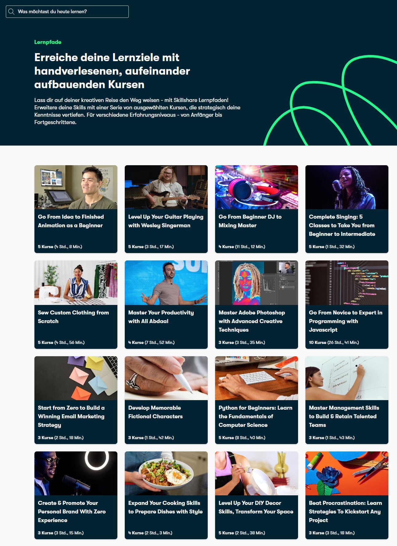 Lernpfade erleichtern das systematische Erreichen von Lernzielen mit handverlesenen, aufeinander aufbauenden Kursen auf Skillshare