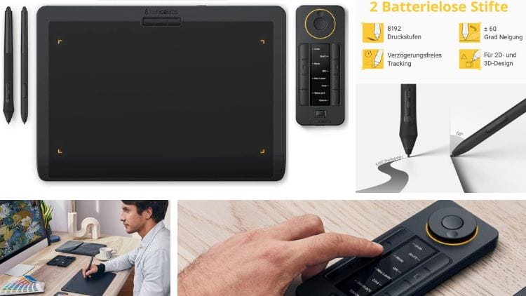 Xencelabs Stifttablett Medium - 12" Drahtloses Stifttablett mit OLED-Display, 40 programmierbaren Quick Keys und 2 Eingabestiften