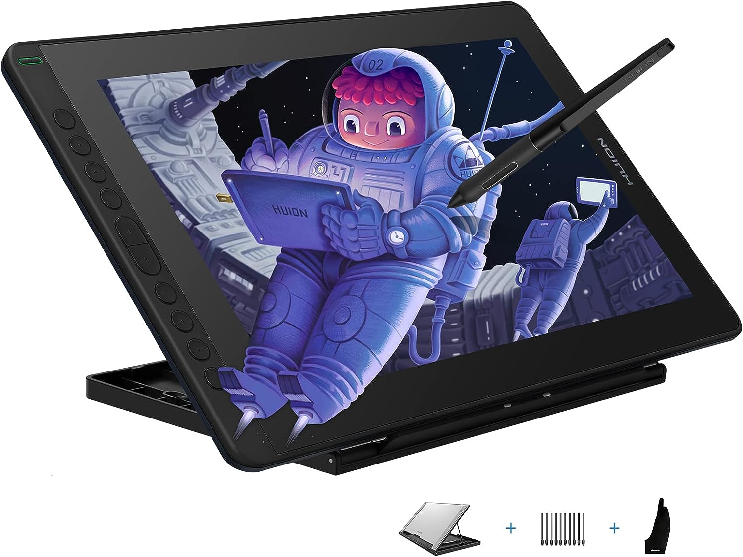 HUION Kamvas 16 2021 Grafik-Zeichentablett mit Bildschirm(Twilight Blue),15,6-Zoll-Grafikmonitor mit Voller Laminierung, Android-Unterstützung