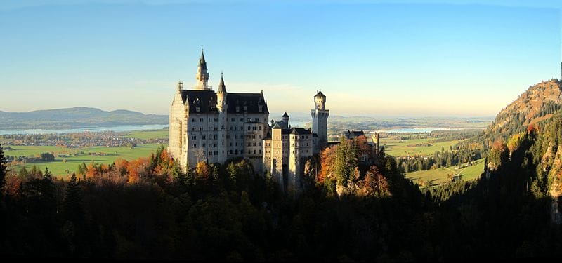 Blick von der Marienbrücken bei Sonnenuntergang im Oktober