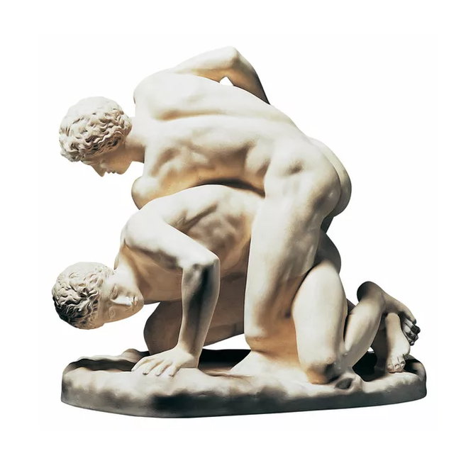 Skulptur "Kämpfende Athleten", Museums-Replikat von Hand gegossen, Reduktion in Kunstguss