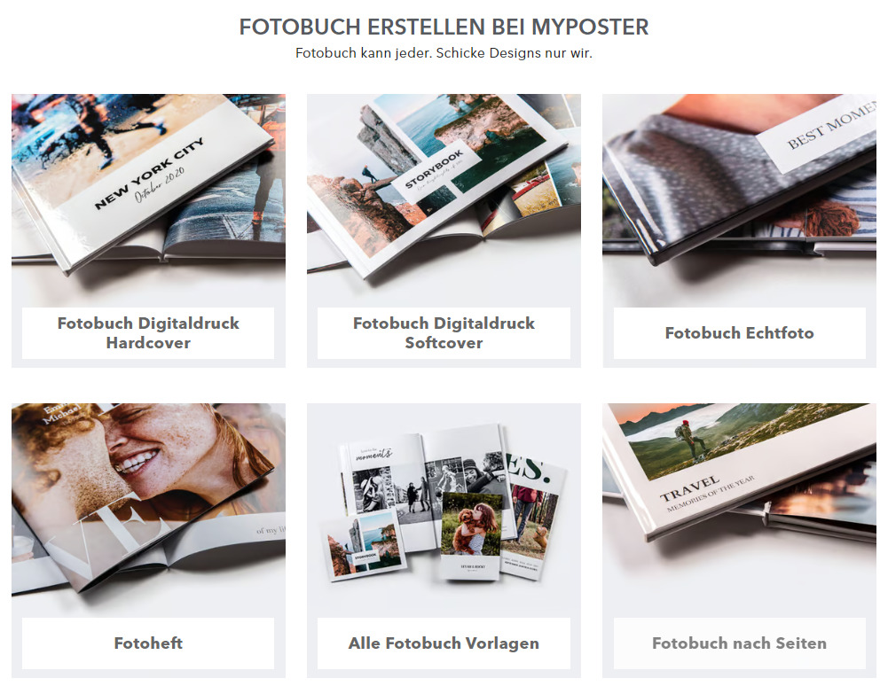 Viele Designmöglichkeiten für Fotobücher bei MYPOSTER