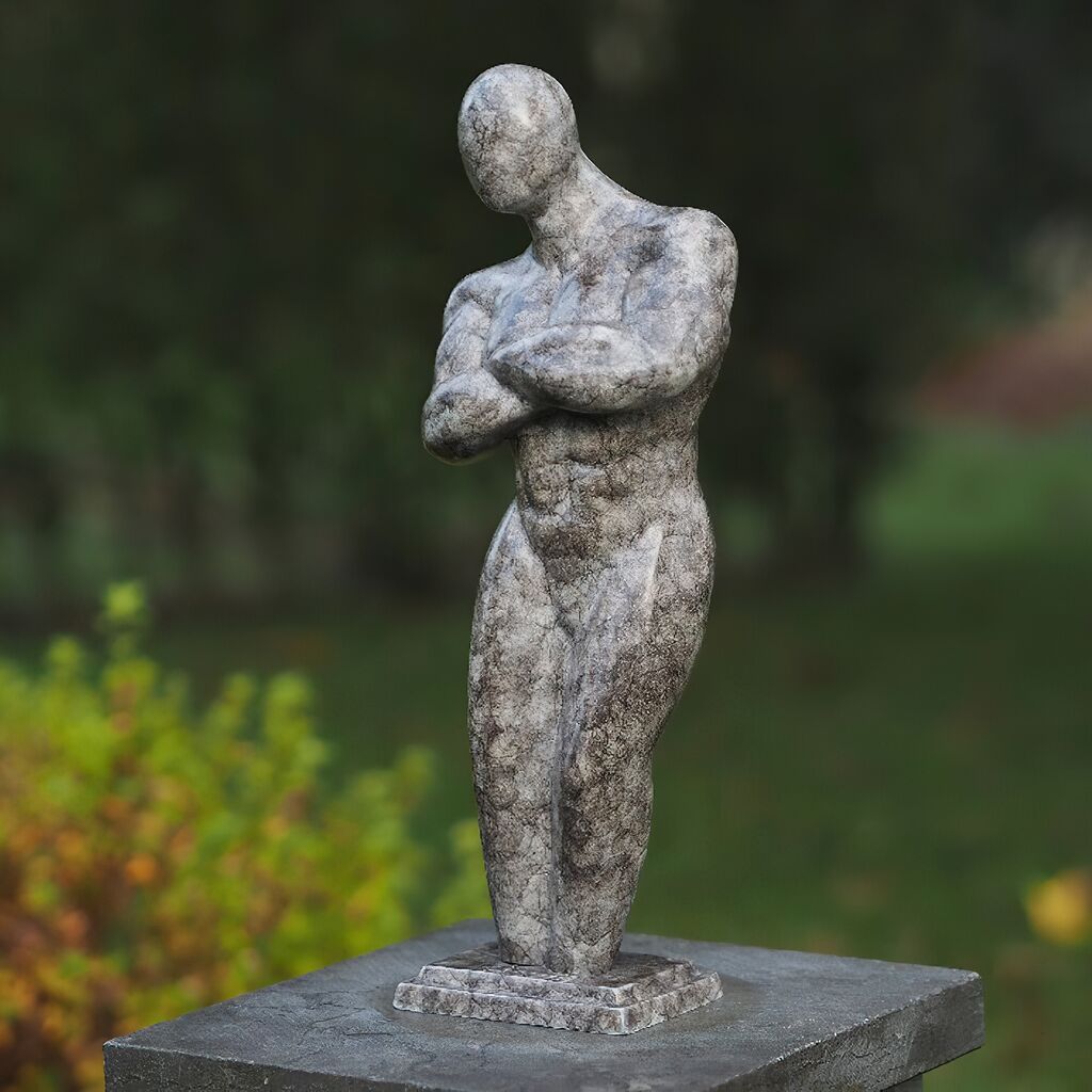 Herkarus - Bronzefigur, grauer Torso eines Mannes, Outdoor Skulptur für Garten und Terrasse 