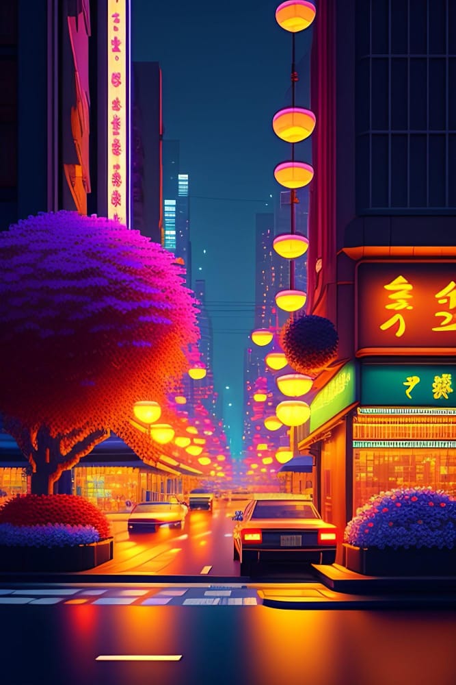 Digitales Neon Art Kunstwerk im japanischen Anime Style