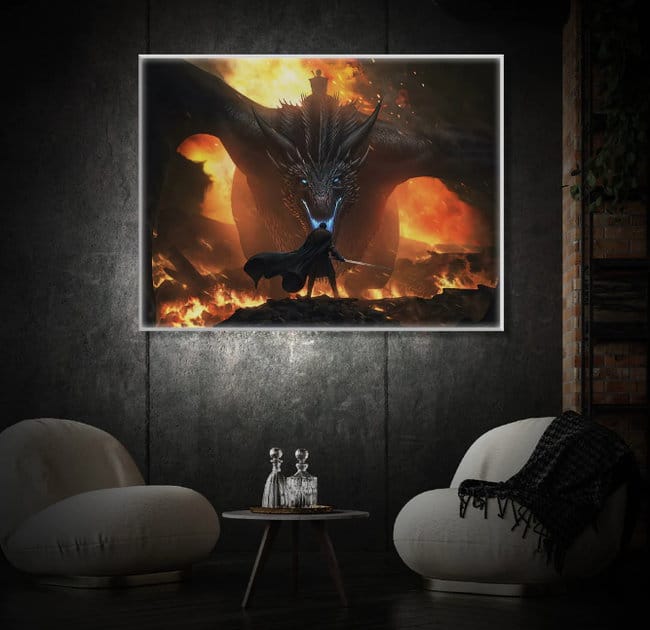 Drachen Fantasy Fan Art als beleuchtetes LED Wandbild