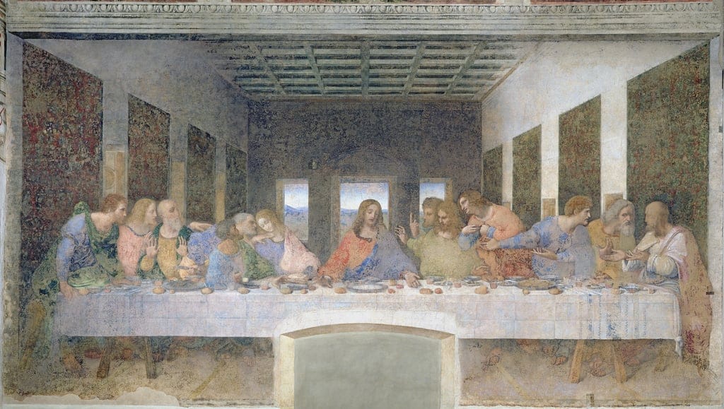 Das letzte Abendmahl, 1495-97 (Nachrestaurierung) von Leonardo da Vinci