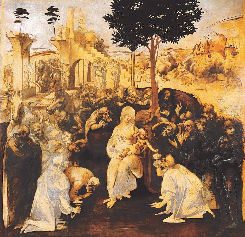 Die Anbetung der Könige Nach der Restaurierung, 1481-1482. von Leonardo da Vinci
