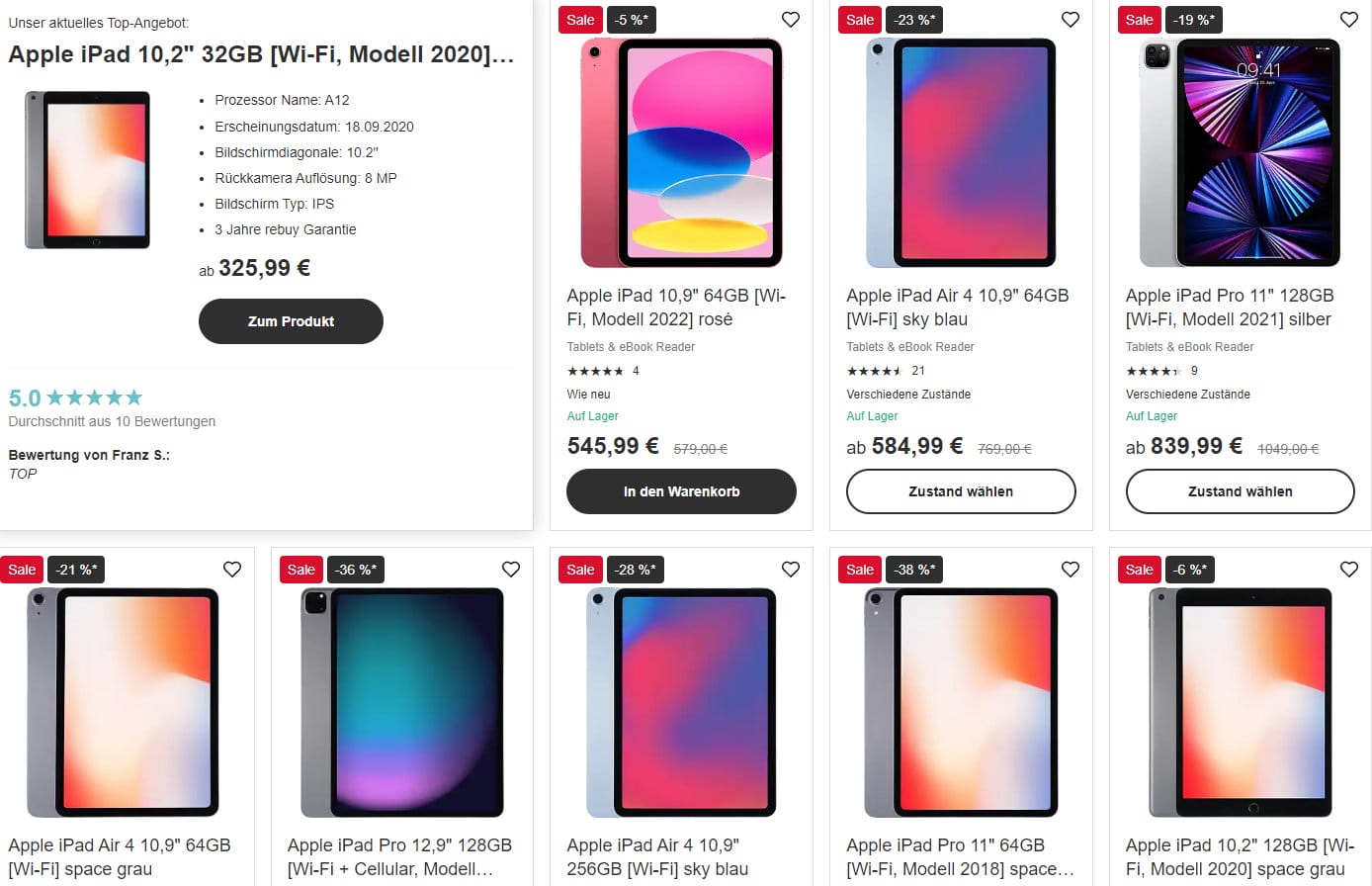 Apple iPads gebraucht - 3 Jahre rebuy-Garantie - aufbereitet und geprüft.