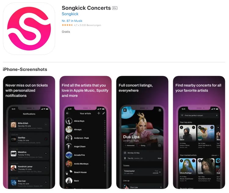Songkick Concerts im Apple Store