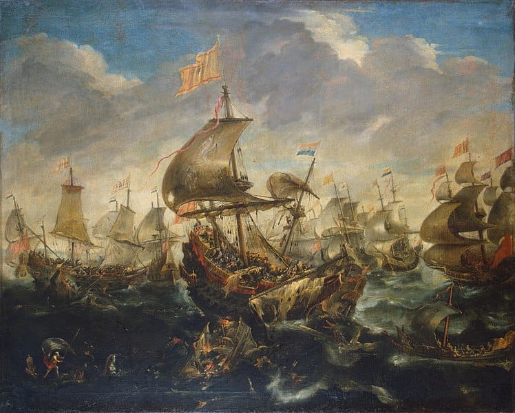 Schlacht der spanischen und niederländischen Flotte im Mai 1573, zur Zeit der Belagerung von Haarlem (ca. Ende der 1620er Jahre) von Andries van Eertvelt