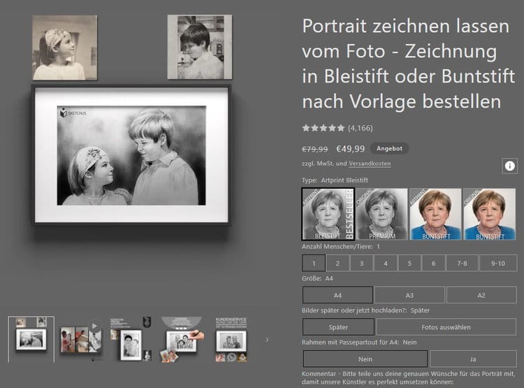 Portrait zeichnen lassen vom Foto - Zeichnung in Bleistift oder Buntstift nach Vorlage bei Sketchus