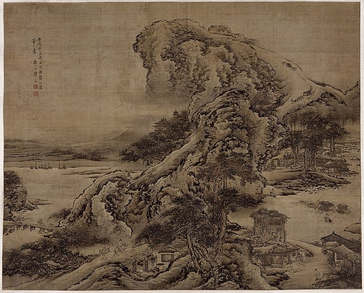 Landschaft im Stil von Guo Xi – Hängerolle von Tan Song (ausgestellt im MET, 13.220.122)