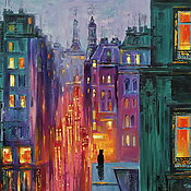 "City Cat and Night Lights” (2025) – Urban Art Gemälde von Trayko Popov, Acryl auf Leinwand